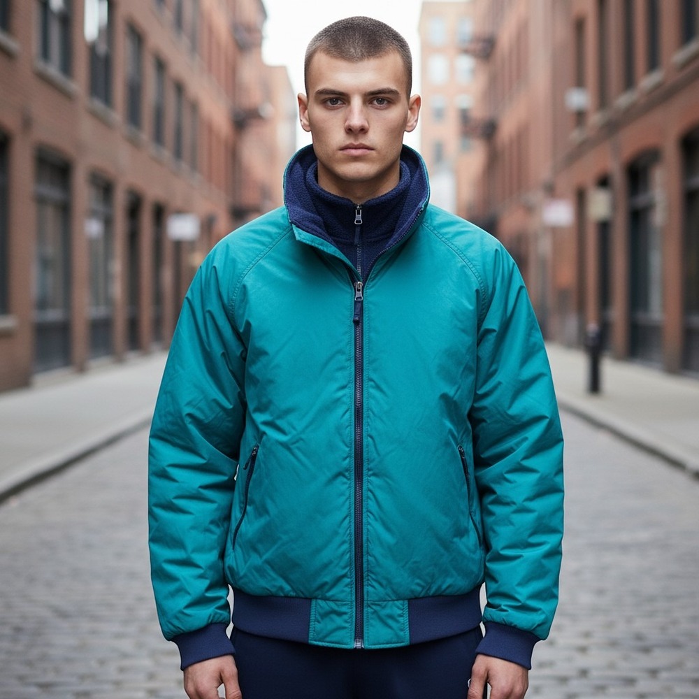 Architect Bomber Jacket XL‎ Teal Purple Excellent Vintage 90s Fleece Lined Zip